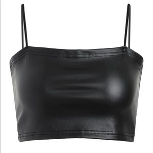 Faux leather black crop top